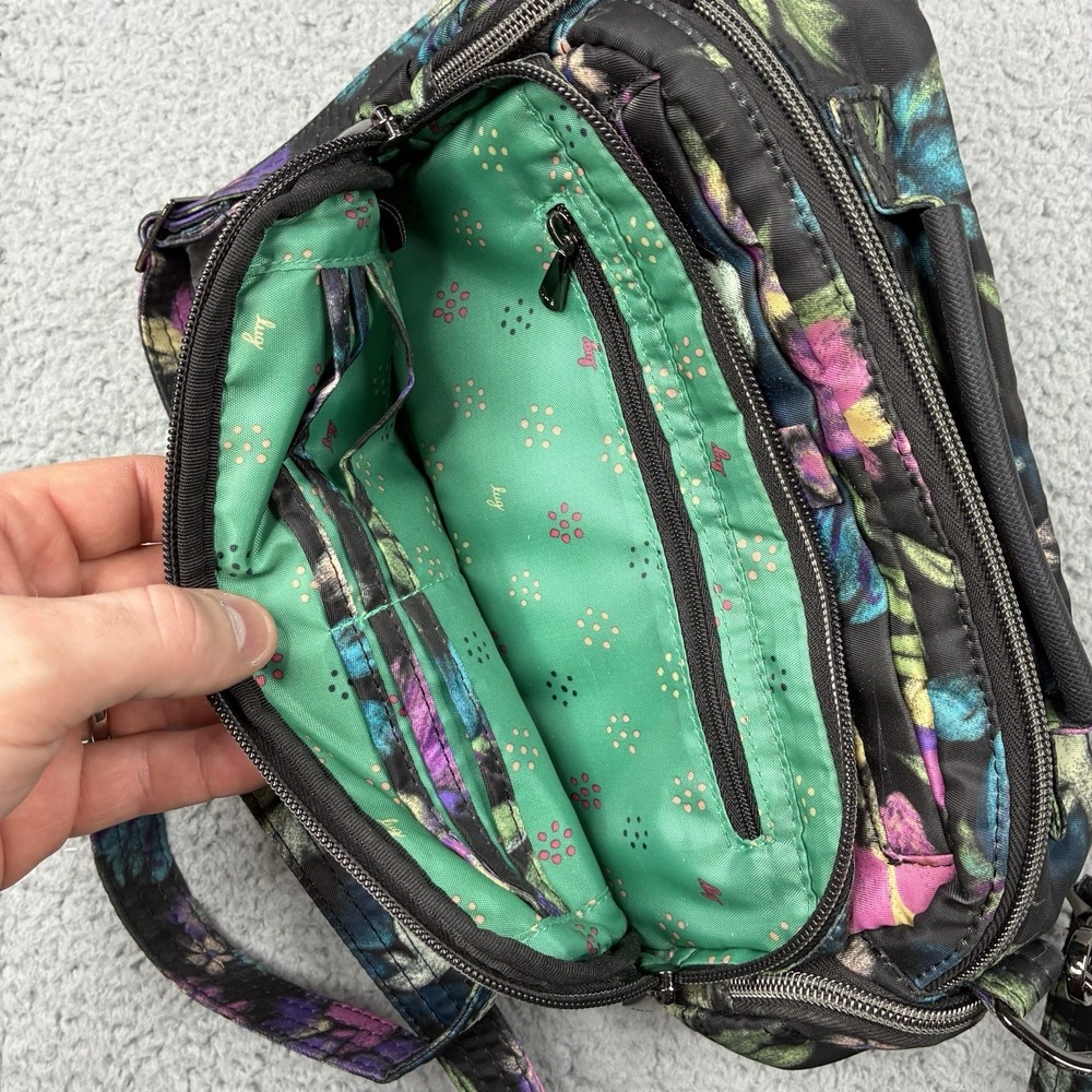 Lug Trolley Crossbody Purse Bag Black Floral Bloom Print Convertible - Picture 7 of 12
